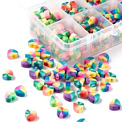 300個5スタイル手作りポリマークレイビーズ  ジュエリー工芸用品のDIY用  ハート  ミックスカラー  9x10x4mm  穴：1.5mm  60個/カラー&nbsp;CLAY-LS0001-04