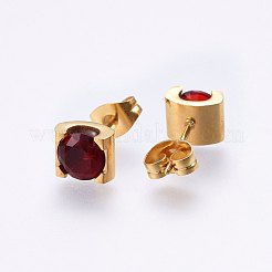 304ステンレススチールジュエリーセット  ペンダントネックレスやスタッドのピアス  キュービックジルコニア付き  暗赤色  ゴールドカラー  17.71インチ（45cm）  7x6x4.5mm  ピン：0.8mm&nbsp;SJEW-H133-01G-A