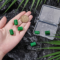 天然ミャンマー翡翠/ビルマ白翡翠ビーズ6個  染め  刻まれた列  グリーン  14~15x10~10.5mm  穴：3.5~5mm&nbsp;G-PH0003-26