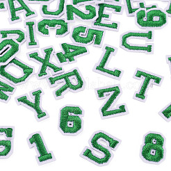 36個2セット、2スタイルの文字a〜zと数字0~9のポリエステル刺繍縫い付けパッチセット  布のアップリケ  グリーン  18~19x6.5~15.5x1.4~1.5mm  1セット/スタイル&nbsp;PATC-TA0001-55C
