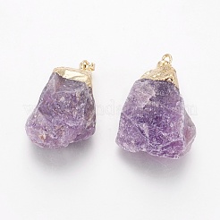 天然石アメジストペンダント  真鍮パーツ  ナゲット  ゴールドカラー  30.5~38x20~30x14~21.5mm  穴：5x8mm&nbsp;G-O169-01B-03G