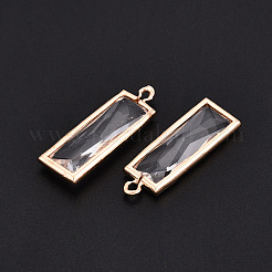 ガラスチャーム  真鍮パーツ  多面カット  長方形  ゴールドカラー  透明  26x9x5mm  穴：1.6mm&nbsp;X-GLAA-S179-13