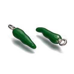真鍮製エナメルペンダント  豊饒の角  イタリアの角cornicello  プラチナ  グリーン  20x5mm&nbsp;PALLOY-H003-2