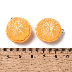 フルーツの不透明樹脂ペンダント  アイアンアイピン  オレンジ  オレンジチャーム  26x22x16mm  穴：2mm&nbsp;RESI-C079-03A