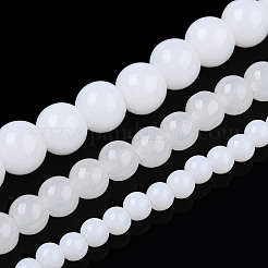 ジェイド風ガラスビーズ連売り  ラウンド  乳白色  8~8.5mm  穴：1.5mm  約51~53個/連  14.96インチ〜15.55インチ（38~39.7cm）&nbsp;GLAA-T032-J8mm-01