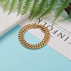 カップルブレスレットセット  PVD真空メッキ304ステンレススチールキューバチェーンブレスレット  長持ちメッキ  カニカン付き  ゴールドカラー  7-5/8インチ（19.3cm）および8-3/4インチ（22.2cm）  2個/セット&nbsp;BJEW-JB05788