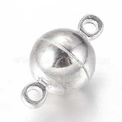 ループ付き真鍮製マグネットクラスプ  ラウンド  銀色のメッキ  14x8mm  穴：1.5mm&nbsp;PALLOY-MC043-2S