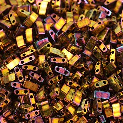 MIYUKIハーフティラビーズ  日本製シードビーズ  2の穴  (htl462) メタリックゴールドアイリス  5x2.3x1.9mm  穴：0.8mm  約250PCS /ボトル  10 G /ボトル&nbsp;SEED-JP0008-HTL0462