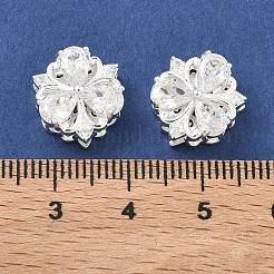真鍮マイクロパヴェキュービックジルコニアマルチ連売りリンク  花  925銀メッキ  透明  13.5x13x7mm  穴：1.8mm&nbsp;KK-B172-01S-01