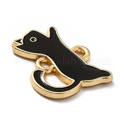 合金リンクコネクター  エナメル  ライトゴールド  猫  ブラック  16x19x1.5mm  穴：1.5x1.9mm&nbsp;ENAM-G199-02A