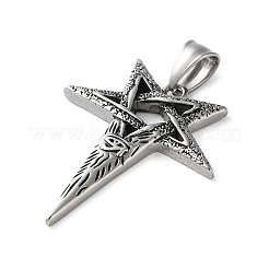 304ステンレスペンダント  ホルスの目チャームが付いた逆さの星  アンティークシルバー  38x33.5x4mm  穴：9x5mm&nbsp;STAS-M113-03AS