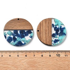 樹脂とクルミのペンダント  フラットラウンド  ミックスカラー  38x2.5mm  穴：2mm&nbsp;FIND-R051-05
