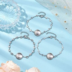 変色防止 3個 3スタイル ステンレススチールブレスレット スター&オーバル&クロスリンクブレスレット トレイ付き  ステンレス鋼色  7-1/8~7-1/2インチ（18~19cm）  トレイ：16mm  1個/スタイル&nbsp;BJEW-JB10532