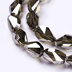 電気メッキガラスビーズセット  パール光沢メッキ  多面カット  ティアドロップ  コーヒー  7.5x6x4mm  穴：1.2mm  約80個/連  22.8インチ（58cm）&nbsp;EGLA-F147-PL01-A