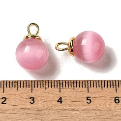 キャッツアイペンダント  金色の真鍮ループ付き  ラウンド  ショッキングピンク  18x12mm  穴：3.5x2.5mm&nbsp;FIND-C046-04B-G