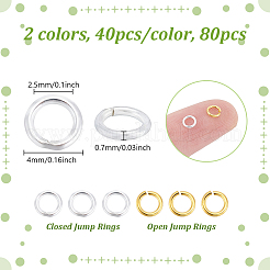 80個 2色 925スターリングシルバー はんだ付けクローズド丸カン  ラウンド  ゴールデン＆シルバー  4x0.7mm  内径：2.5mm  40個/カラー&nbsp;STER-PH0003-41