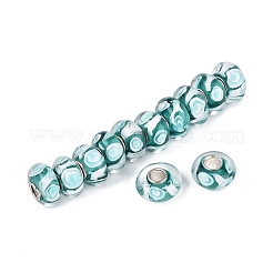 手作りのランプワークと真鍮芯のヨーロピアンビーズ  大穴ビーズ  ロンデル  ダークシアン  13~15x7.5~8.5mm  穴：4~4.5mm&nbsp;LAMP-N044-03S-01