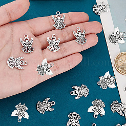 40pcs2スタイルチベットスタイルアロイペンダント  鉛フリー＆カドミウムフリー  天使  アンティークシルバー  19~20x14~19x1~3mm  穴：1.5~2mm  20個/スタイル&nbsp;TIBEP-FP0001-05