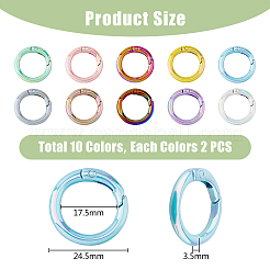 20個 10色UVメッキ亜鉛合金スプリングゲートリング  丸いリング  ミックスカラー  24.5x3.5~5mm  2個/カラー&nbsp;FIND-HY0002-98