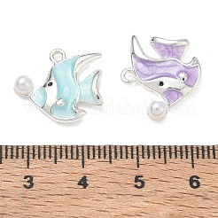 合金エナメルチャーム  熱帯魚チャーム  プラスチックパール付き  ミックスカラー  15x17x4mm  穴：2mm&nbsp;AL-CBAC700-05S