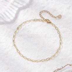 女性用真鍮製オーバルフィガロチェーンアンクレット  ゴールドカラー  9インチ（228mm）&nbsp;AJEW-AN00757