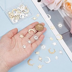 48 個 12 スタイル真鍮リンクコネクター  長持ちメッキ  混合図形  ミックスカラー  13~24x17.5~24.5x0.7~1mm  穴：1~ 1.4mm  4個/スタイル&nbsp;FIND-BC0013-58