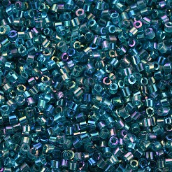 ガラスシリンダービーズ  シードビーズ  透明色の虹  丸い穴  ダークターコイズ  1.5~2x1~2mm  穴：0.8mm  約8000個/袋  約1ポンド/バッグ&nbsp;SEED-S047-J-007