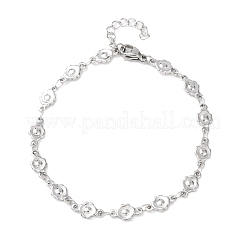 304ステンレススチールチェーンブレスレット  女性用リンクチェーン  花  ステンレス鋼色  7.28インチ（18.5cm）&nbsp;BJEW-P376-04P