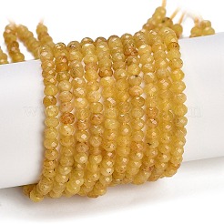 天然石ホワイトジェイドビーズ連売り  ファセットロンデル  染め  ゴールド  4~4.5x3mm  穴：1mm  約112~121個/連  13.54''~13.98''（34.4~35.5センチメートル）&nbsp;G-Z069-01G