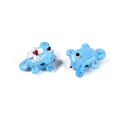 手作りのランプワークの凹凸のあるビーズ連売り  花と金魚  ライトスカイブルー  16.5~17.5x20.5~23x10~12mm  穴：1.6~2mm  約30個/連  15.75''（40センチメートル）&nbsp;LAMP-T021-25D
