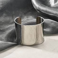 304ステンレススチールオープンカフバングル  女性用幅広バンドバングル  ステンレス鋼色  1-7/8インチ（4.8cm）  内径：2-1/4インチ（5.85cm）&nbsp;BJEW-U015-01P