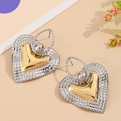 女性用合金スタッドピアス  ハート  ゴールデン·ステンレス鋼色  50x38mm&nbsp;WG77B71-01