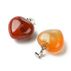 天然石カーネリアンペンダント  染め＆加熱  304ステンレススチールのスナップオンベイル付きハートチャーム  ステンレス鋼色  22x20x12mm  穴：7x4mm&nbsp;G-F820-10A-04