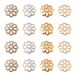 1600個4色8枚の花びらの鉄ビーズキャップ  花  ミックスカラー  6.5x1.2mm  穴：0.9mm  400個/カラー&nbsp;IFIN-CJ0001-64