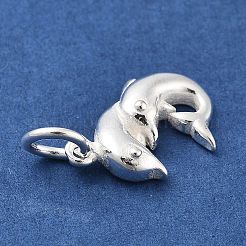 スターリングシルバーのダブルドルフィンチャーム925個  丸カン付き  銀  14.5x9.5x3mm  穴：4mm&nbsp;STER-S009-09S