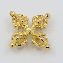 18KGP本金メッキ真鍮仏教ペンダント  仏ジュエリーパーツ  ドルジェの金剛ペンダント  25x24x8mm  穴：1mm&nbsp;KK-K094-02G