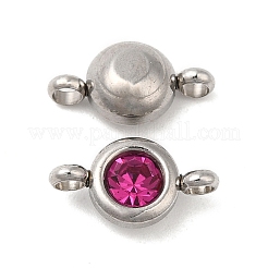 304ステンレススチールシングルラインストーンコネクタチャーム  フラットラウンドいリンク  ステンレス鋼色  フクシア  12x6.5x4mm  穴：2mm&nbsp;STAS-E194-13P-05