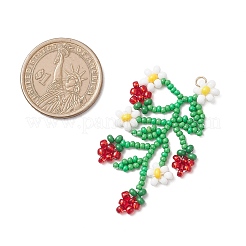 シードガラスビーズの大きなペンダント  花  レッド  50.5x30.5x3.5mm  穴：2.5mm&nbsp;PALLOY-MZ00877-02