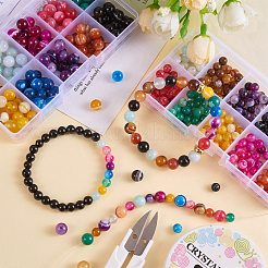 200個10色ナチュラル縞瑪瑙/縞瑪瑙ビーズ  染め＆加熱  ラウンド  ミックスカラー  8mm  穴：1mm  20個/カラー&nbsp;G-SZ0002-01