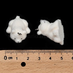 フロッキー不透明樹脂ペンダント  プラチナ鉄ループ付き  クマ  23.5x21x21mm  穴：2mm&nbsp;RESI-I335-01P-08