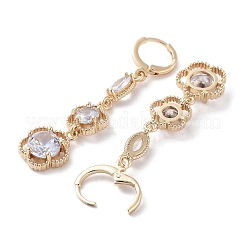 ラックメッキゴールデンブラスダングルフレンチフックピアス  女性用キュービックジルコニア付き  花  55x13mm&nbsp;EJEW-A030-02D-G