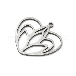 304ステンレスペンダント  花のチャーム付きハート  ステンレス鋼色  23x22.5x1mm  穴：1.4mm&nbsp;STAS-E525-02B-P