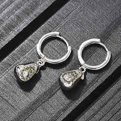 真鍮製キュービックジルコニアフープピアス  鉛フリー＆カドミウムフリー  プラチナ  梨  27x7.5mm&nbsp;EJEW-Q015-02P-B