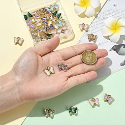 32色合金ラインストーンペンダント8個。  蝶のチャーム  ゴールドカラー  ミックスカラー  15x17x4mm  穴：1.8mm  4個/カラー&nbsp;FIND-CJ0005-13