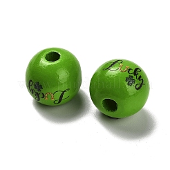 聖パトリックの日シリーズ プリントされたシマウッドヨーロピアンビーズ  言葉  15.5~16x15mm  穴：4mm&nbsp;WOOD-V002-01K