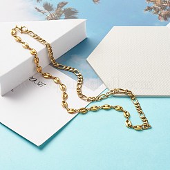 304ステンレススチールチェーンネックレス  女性用フィガロ＆コーヒービーンチェーンブレスレット  ゴールドカラー  16.34インチ（41.5cm）&nbsp;NJEW-JN03778