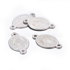 変色しにくい304ステンレススチールリンクコネクター  聖母マリアとオーバル  ステンレス鋼色  16x9x0.8mm  穴：1mm&nbsp;STAS-H378-26P