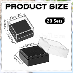 透明なプラスチックバッジ収納ボックス  フロックマット付き  正方形  ブラック  3.5x3.45x2.3cm&nbsp;CON-WH0083-017