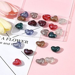 21個7色透明アクリルビーズ  グリッターパウダー付き  ハート  ミックスカラー  19.1x21.7x14mm  穴：3.5mm  3個/カラー&nbsp;OACR-FS0001-94
