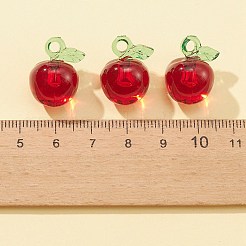 透明韓国アクリルパーツ  りんご  レッド  19.8x15.5x14mm  穴：3mm&nbsp;OACR-FS0001-43